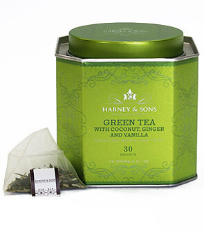 Harney&Sons Green Tea with Coconut – jedwabne piramidki, 30 szt.